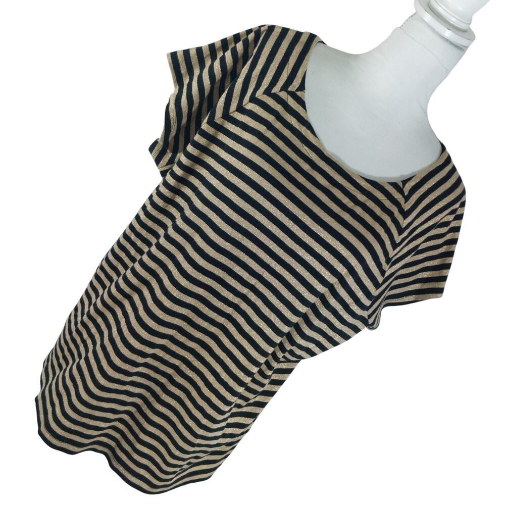 LAUREN BY RALPH LAUREN! BLACK & GOLD METALLIC BLEND STRIPED TEE SHIRT! SZ 3X